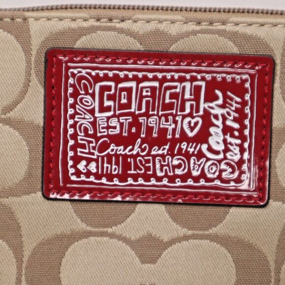 Vintage COACH Poppy Signature Jacquard Monogram Wristlet Red/Beige 6.5in x 4.5in - Picture 2 of 10